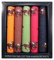Multi-colour Five Pack Horse Racing Themed Cotton Handkerchief