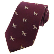Burgundy Pointer Dogs Woven Country Silk Tie