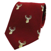 Burgundy Stags Heads Woven Country Silk Tie