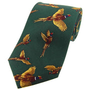 Green Flying Pheasants Country Silk Tie