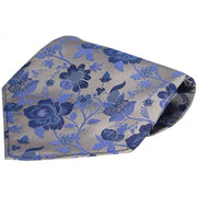 Silver Floral Patterned Silk Handkerchief