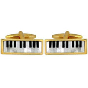 White Gold Plated Mother of Pearl and Onyx Keyboard Cufflinks