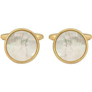 White Gold Plated Mother of Pearl Round Cufflinks