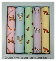 Multi-colour Five Pack Pastel Animal Cotton Handkerchief