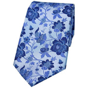 Blue Floral Patterned Silk Tie