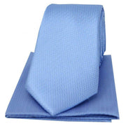 Blue Herringbone Silk Tie and Hanky Set