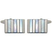 Blue Mother of Pearl Stripe Rectangle Cufflinks