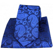 Blue Paisley Woven Silk Tie and Pocket Square Set