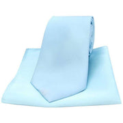 Blue Satin Silk Tie and Pocket Square Set