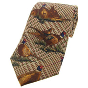 Brown Standing Pheasants Tweed Country Silk Tie