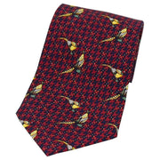 Burgundy Pheasants Tweed Country Silk Tie