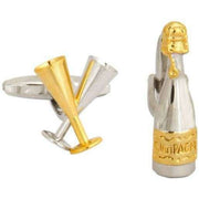 Gold Champagne Bottle and Glasses Cufflinks