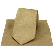 Gold Tonal Paisley Luxury Tie and Handkerchief