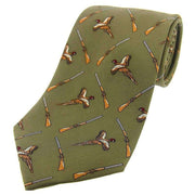 Green Flying Pheasant and Shotgun Country Silk Tie