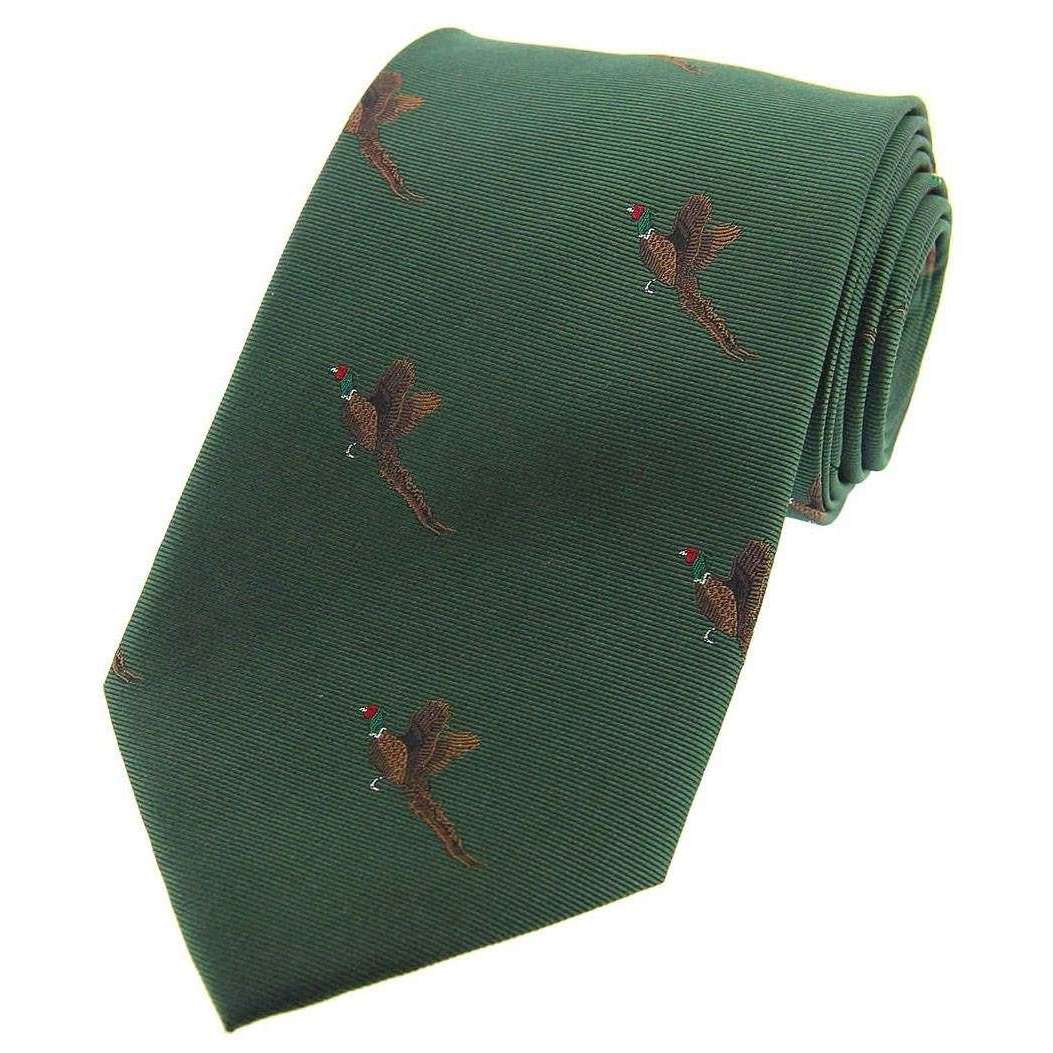 Green Flying Pheasants Woven Country Silk Tie | Green Unique Tie ...