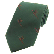 Green Flying Pheasants Woven Country Silk Tie