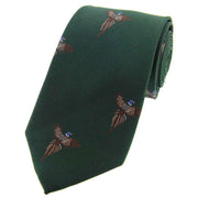 Green Flying Pheasants Woven Country Silk Tie