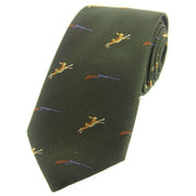 Green Hares and Shotguns Woven Country Silk Tie