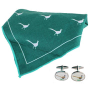 Green Pheasant Handkerchief and Cufflink Set