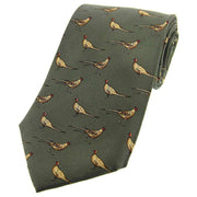 Green Standing Pheasants Country Silk Tie