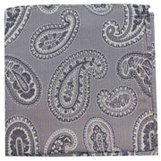 Grey Classic Paisley Silk Pocket Square