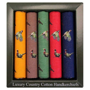 Multi-colour Five Pack Pheasant Patterned Cotton Handkerchief