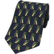 Navy Cricket Bat and Stumps Silk Tie