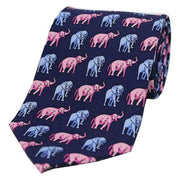 Navy Elephants Country Silk Tie