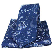 Navy Floral Pattern Tie and Pocket Square Set