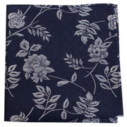 Navy Flower and Leaf Luxury Silk Pocket Square