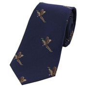 Navy Flying Pheasants Woven Country Silk Tie