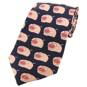 Navy Funny Pigs Country Silk Tie