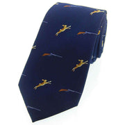 Navy Hares and Shotguns Woven Country Silk Tie