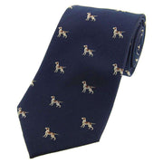 Navy Pointer Dogs Woven Country Silk Tie