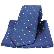 Navy Polka Dot Silk Tie and Pocket Square