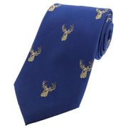 Navy Stags Heads Woven Country Silk Tie