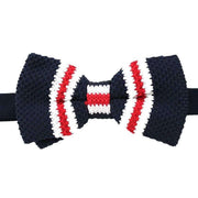 Navy Striped Knitted Polyester Bow Tie