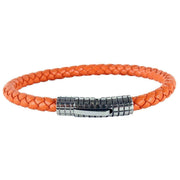 Orange Braided Leather Clasp Bracelet