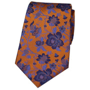 Orange Floral Patterned Silk Tie