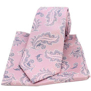 Pink Floral Pattern Woven Silk Tie and Pocket Square Set