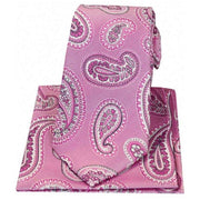 Pink Matching Paisley Silk Tie and Hanky Set