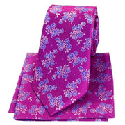 Pink Small Flowers Silk Tie and Hanky Set