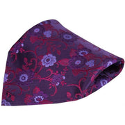 Purple Flowers and Leaves Silk Handkerchief