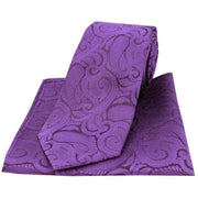 Purple Large Paisley Tie and Pocket Square Set