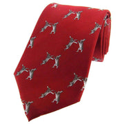 Red Boxing Hares Woven Country Silk Tie