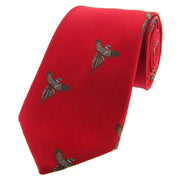 Red Flying Pheasants Woven Country Silk Tie