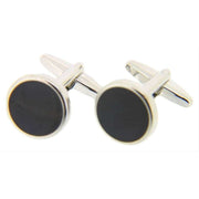 Silver Enamel Round Cufflinks