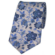 Silver Floral Patterned Silk Tie