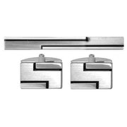 Silver Lined Cufflinks and Tie Slide Set