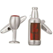 Silver Red Wine Bottle and Glass Cufflinks